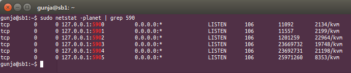 Listing all VNC terminals for the KVM virtual hosts